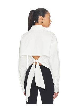Markgong Tie-back Shirt With Metallic Pointed Collar in White. Size 34/2. Also in 36/4, 38/6, 40/8, 42/10.