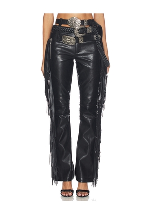 Markgong Faux Leather Fringe Pant in Black. Size 34/2. Also in 36/4, 38/6, 42/10.