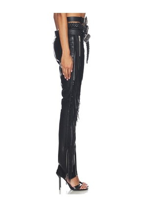 Markgong Faux Leather Fringe Pant in Black. Size 34/2. Also in 38/6.