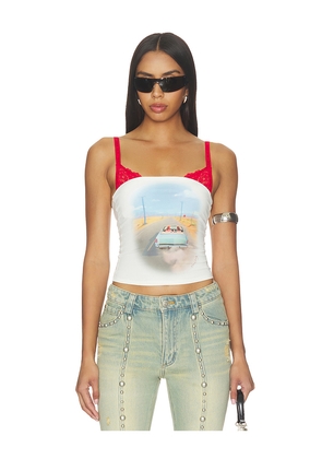 Markgong Loveride Retro Print Tube Top in White. Size L. Also in M, S.