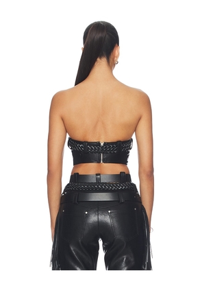 Markgong Faux Leather Floral Imprinted Tube Top With Detachable Belt in Black. Size 34/2. Also in 38/6, 40/8.