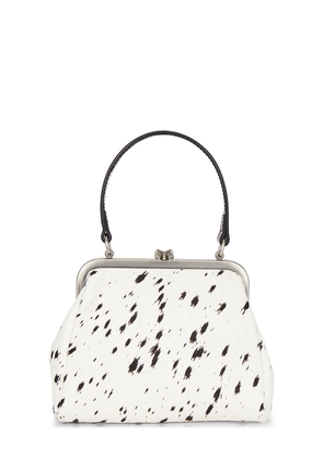 Markgong Small Cowhide Leather Metal Clasp Bag in Beige.