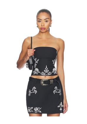 Markgong Floral Embroidered Tube Top in Black. Size 34/2. Also in 36/4, 38/6, 40/8, 42/10.