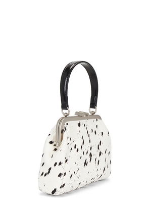 Markgong Small Cowhide Leather Metal Clasp Bag in Beige.