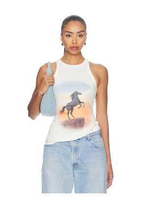 Markgong Horse Retro Print Tank Top in White. Size L. Also in M, S.