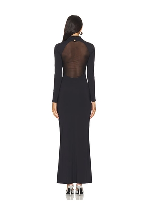 SEROYA Krystal Maxi Dress With Mesh Paneling in Black. Size L. Also in S.
