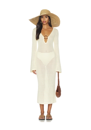 Stone Cold Fox x REVOLVE Averi Pointelle Midi Dress in Yellow. Size L. Also in M, S, XS.
