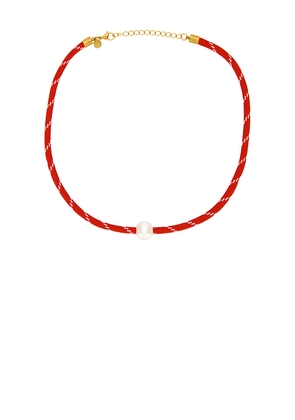petit moments Pearl Charm Paracord Necklace in Red.