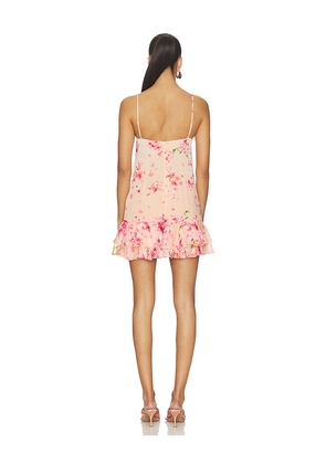 ROCOCO SAND Ruffle Mini Dress in Peach. Size L. Also in XS, XL.