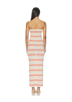 SNDYS Celia Shimmer Maxi Dress in Peach. Size L. Also in XS, S, M, XL, XXL.