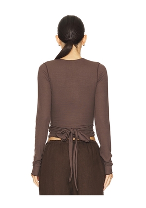 VIR VITA Margot Wrap Top in Chocolate. Size M. Also in S, XS.