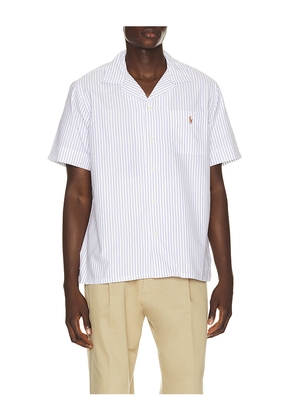 Polo Ralph Lauren Short Sleeve Lightweight Oxford Andy Stripe Camp Shirt in White. Size L. Also in M, S, XL/1X, XXL/2X.