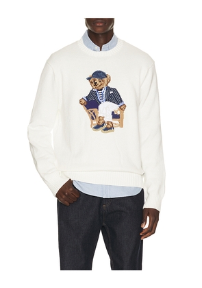 Polo Ralph Lauren Linen Cotton Novelty Newport Bear Crewneck Sweater in White. Size L. Also in S, M, XL/1X, XXL/2X.