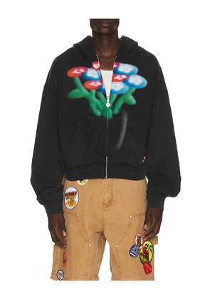 VANDYTHEPINK Spray Flower Zip Up Hoodie in Black. Size L. Also in M, S, XL/1X, XS.