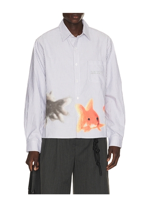 VANDYTHEPINK Goldfish Button Down Shirt in Grey. Size L. Also in M, S, XL/1X, XS.