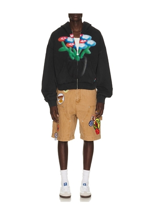 VANDYTHEPINK Spray Flower Zip Up Hoodie in Black. Size L. Also in XS, S, M, XL/1X.