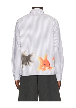 VANDYTHEPINK Goldfish Button Down Shirt in Grey. Size L. Also in XS, S, M, XL/1X.