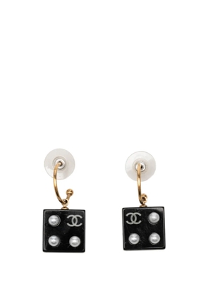 CHANEL Pre-Owned 2003 CC Gold Plated Resin and Faux Pearl Dice Drop Push Back Earrings costume earrings - Black
