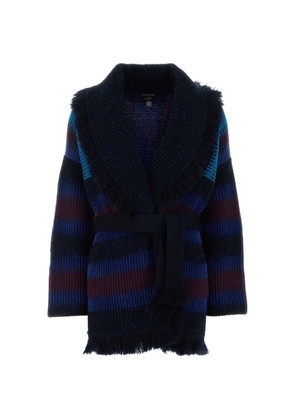 Giorgio Armani x Alanui fringe-trimmed belted cardigan - Blue
