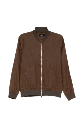 Kiton linen ribbed-trim zip jacket - Brown