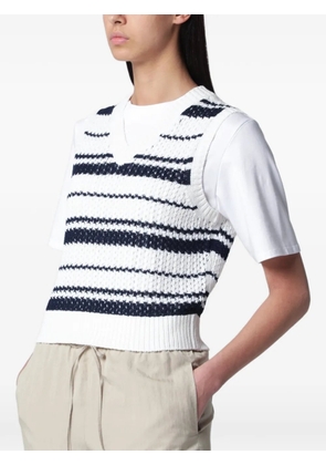 DUNST chunky-knit V-neck striped vest - White
