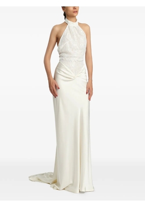 MIAU by Clara Rotescu Sonave lace-panelled halterneck maxi dress - White
