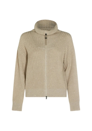 Brunello Cucinelli sequin-embellished ribbed-knit cardigan - Neutrals