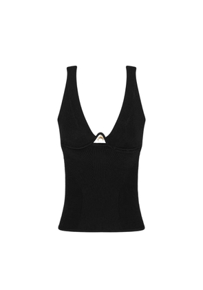 Marine Serre ribbed knit Moon-pendant tank top - Black
