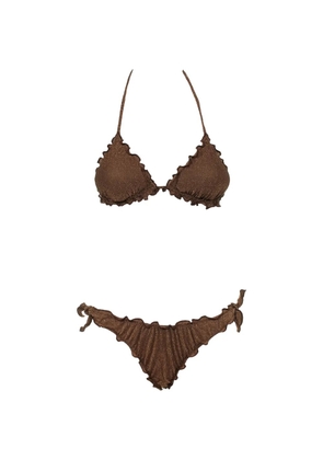 MC2 Saint Barth Moon seersucker ruffled-trim bikini bottoms - Brown