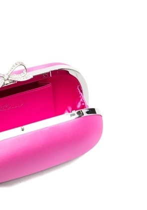 Self-Portrait Bow-detail satin clutch bag - Pink