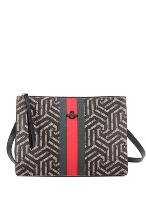 Gucci Pre-Owned Bee Web Zip Messenger Bag Caleido GG Coated Canvas Large crossbody bag - Black