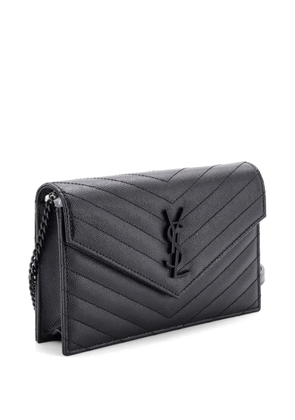 Saint Laurent Pre-Owned Classic Monogram Wallet on Chain Matelasse Chevron Leather Small crossbody bag - Black