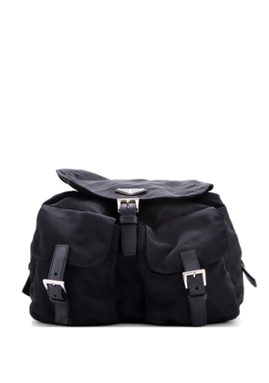 Prada Pre-Owned Double Pocket Buckle Tessuto Medium backpack - Black