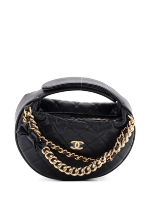 CHANEL Pre-Owned Double Chain Bow Pouch Quilted Caviar Mini hobo bag - Black