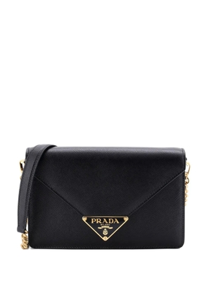 Prada Pre-Owned Triangle Logo Plaque Envelope Chain Shoulder Bag Saffiano Leather crossbody bag - Black