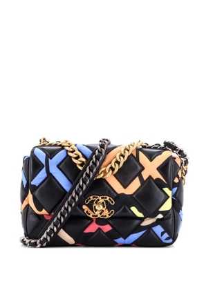 CHANEL Pre-Owned 19 Flap Bag Quilted Lambskin and Printed Silk Medium shoulder bag - Black
