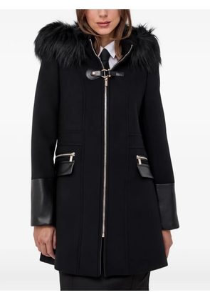 Morgan faux fur-trimmed coat - Black