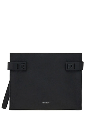 Ferragamo Gancini-buckle leather clutch bag - Black