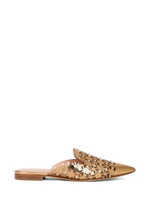 Alberta Ferretti perforated crystal-embellished mules - Gold