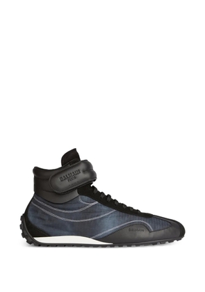 Balmain Racing mid-top trainers in nylon and leather - Blue