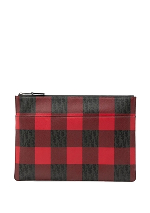 Christian Dior Pre-Owned 2016 Homme Plaid Printed Diorissimo Coated Canvas Zip clutch bag - Red