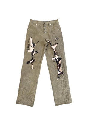 THUG CLUB Burnt Tribal Camo distressed crinkled-effect trousers - Green