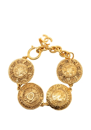 CHANEL Pre-Owned 1970-1980 CC Gold Plated Medallion Link Bracelet costume bracelet
