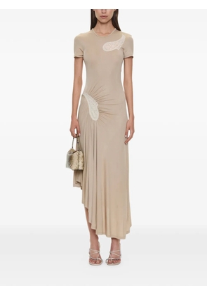 Christopher Esber paisley lace-insert ribbed asymmetric dress - Neutrals