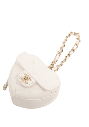 CHANEL Pre-Owned 2021-2026 Mini Lambskin CC in Love Heart and Bag Charm key chain - White