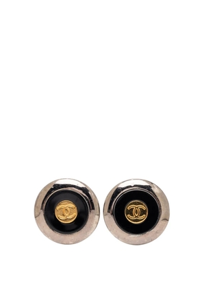 CHANEL Pre-Owned 1997 CC Two Tone Brass Enamel Clip On Earrings costume earrings - Black