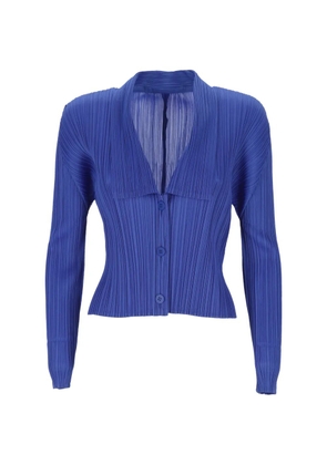 Pleats Please Issey Miyake pleated V-neck sweater - Blue
