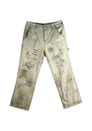 SAITOS distressed graphic-print work trousers - Grey