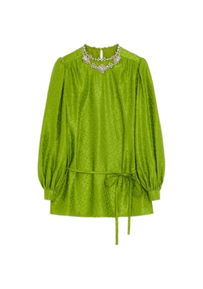 Valentino Garavani embroidered silk-linen Plus-De-Pois jacquard top - Green