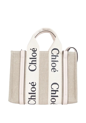 Chloé small Woody logo-tape tote bag - Neutrals